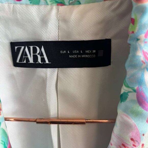 Zara Women Bloggers Favorite Floral Satin Double Breasted Blazer Multicolor Sz L - Picture 6 of 12